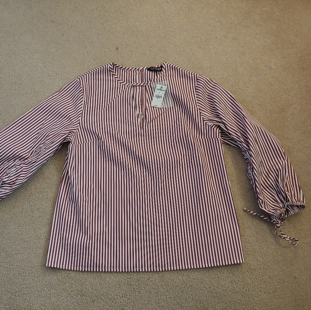 NWT express burgundy&white striped blouse